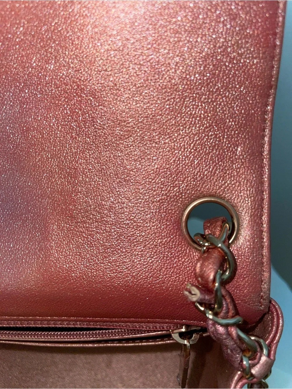 CHANEL Quilted Mini Flap Bag in Metallic Rose